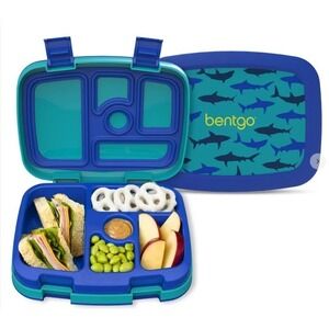 Bentgo Kids Prints Leakproof 5 Compartment Bento Style Lunch Box Blue Sharks
